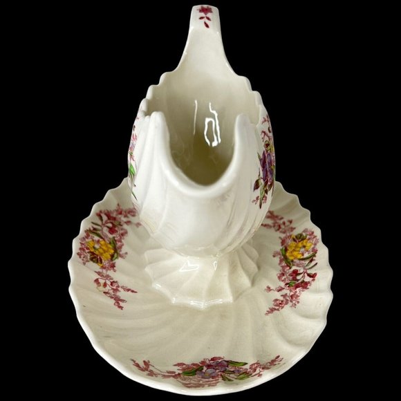 Copeland Spode Fairy Dell Gravy Boat Attached Underplate Made England Pink - Picture 5 of 12